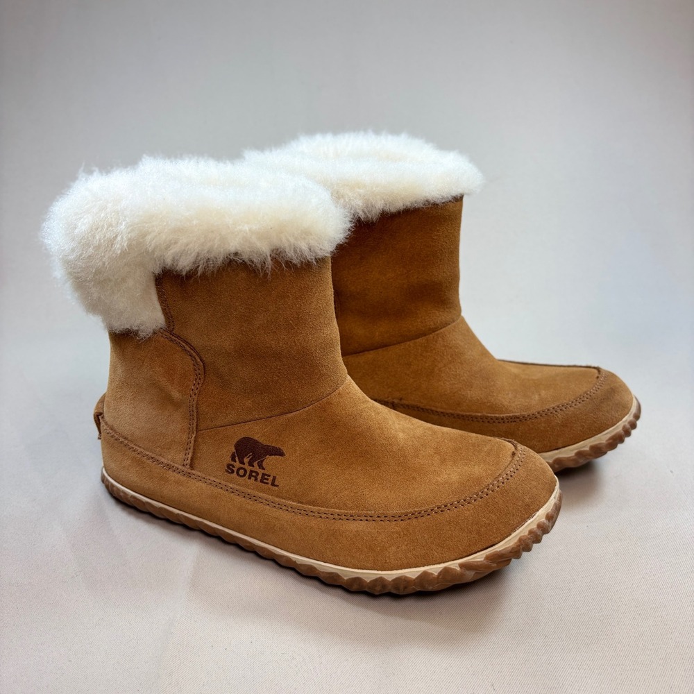Sorel Nakiska Bootie Womens 6.5 Camel Suede Faux Fur Lined Winter Ankle Boots